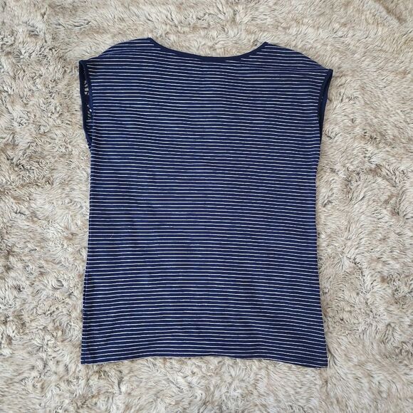 St. John's‎ Bay Cap Sleeve Lace Chest Blue and White Striped Top Women's Medium - Picture 7 of 9